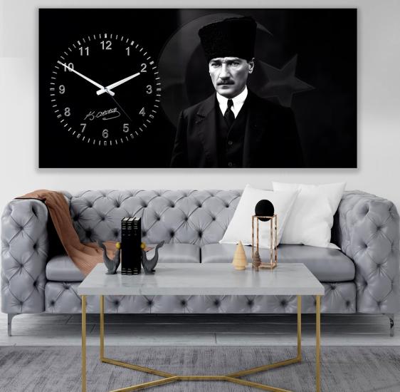 Saatli Atatürk Panoramik Kanvas Tablo