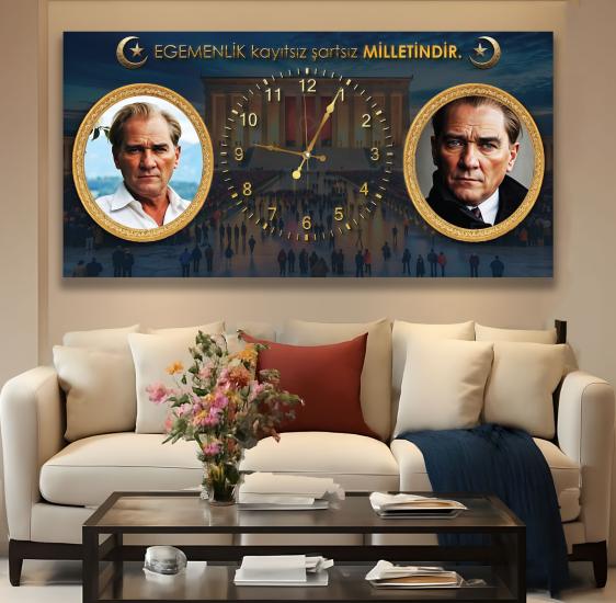 Saatli Atatürk Panoramik Kanvas Tablo