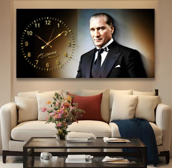 Saatli Atatürk Panoramik Kanvas Tablo