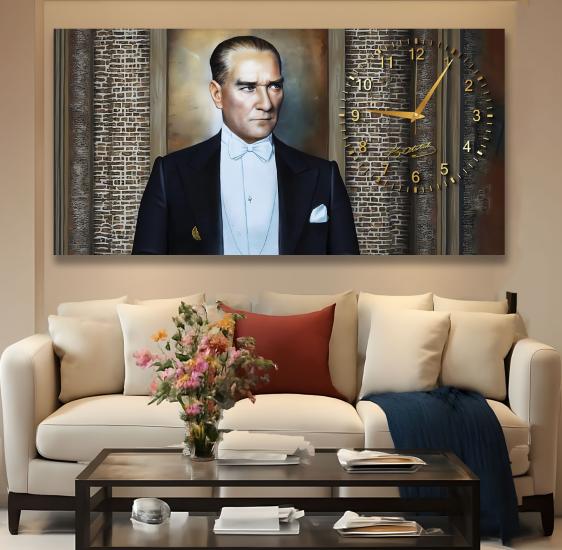 Saatli Atatürk Panoramik Kanvas Tablo