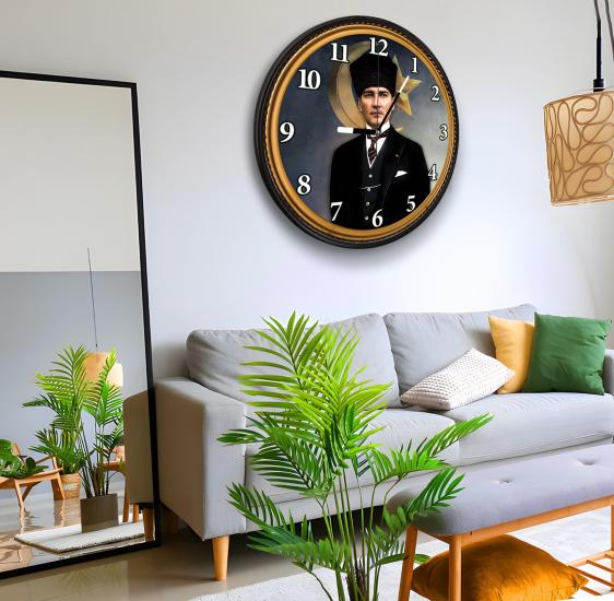 3D Kalpaklı Atatürk Kanvas Duvar Saati - 40 cm