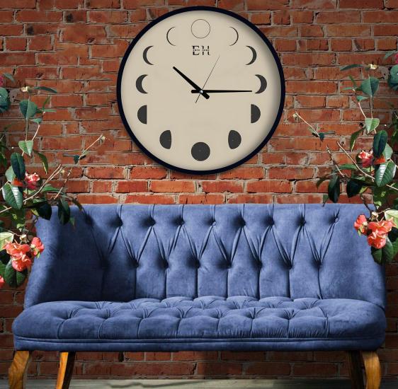 Ay Evreleri 70 Cm El Yapımı Ahşap Duvar Saati