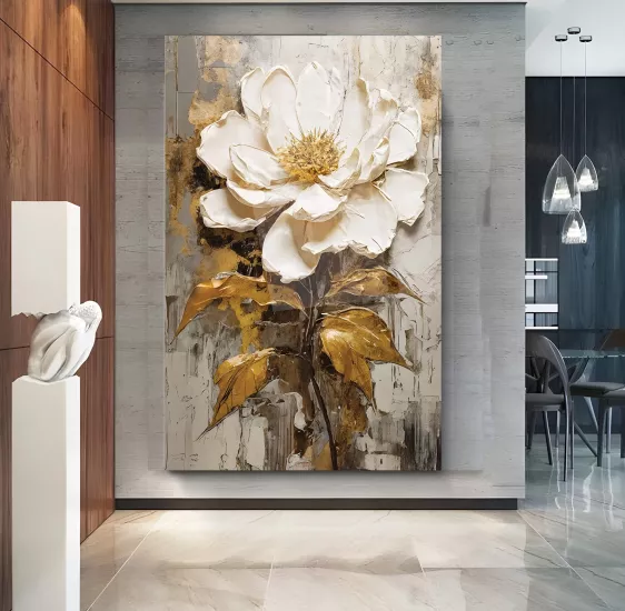 Beyaz Çiçek Cam Tablo