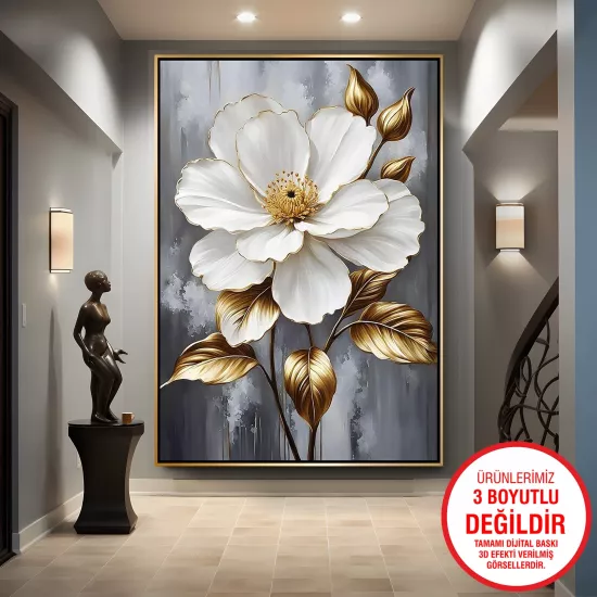 Gold Metal Çerçeveli Çiçekler Kanvas Tablo