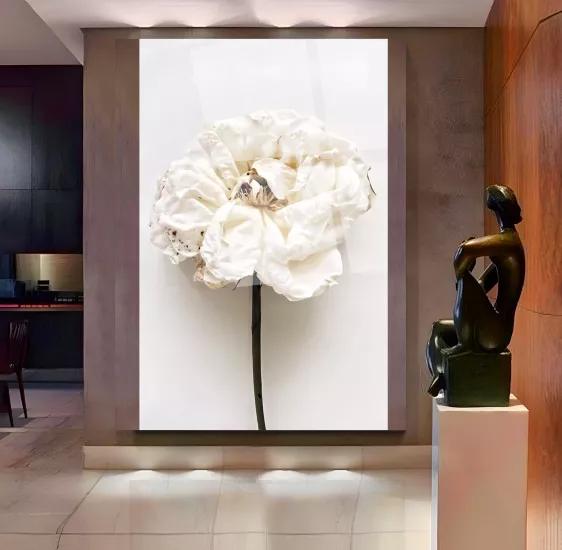 Beyaz Çiçek Cam Tablo