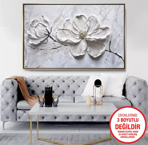 Gold Metal Çerçeveli Çiçekler Kanvas Tablo