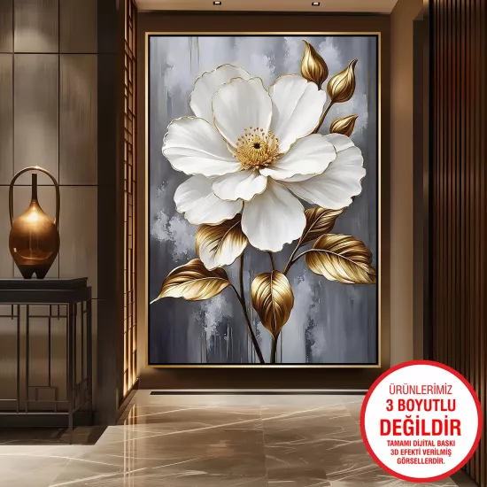 Gold Metal Çerçeveli Çiçekler Kanvas Tablo
