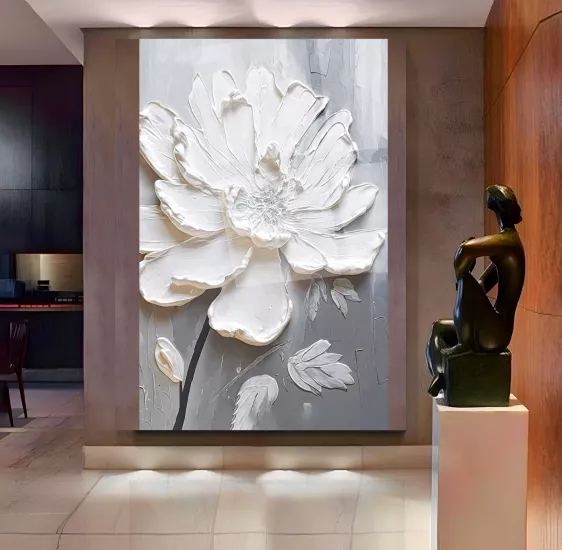 Beyaz Çiçek Cam Tablo