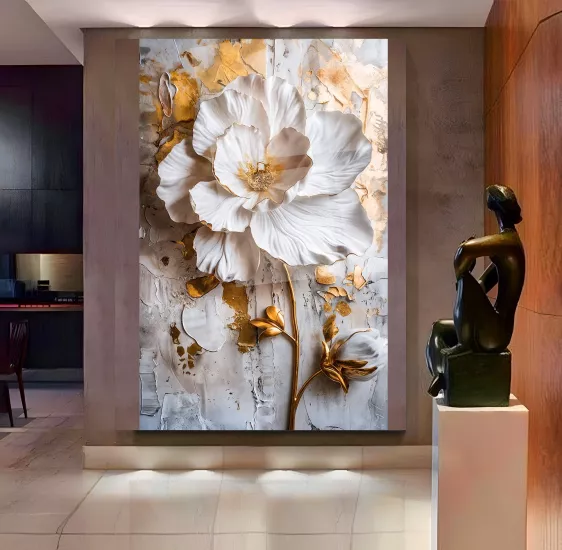 Beyaz Çiçek Cam Tablo