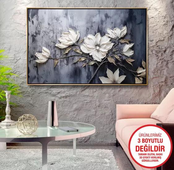 Gold Metal Çerçeveli Çiçekler Kanvas Tablo