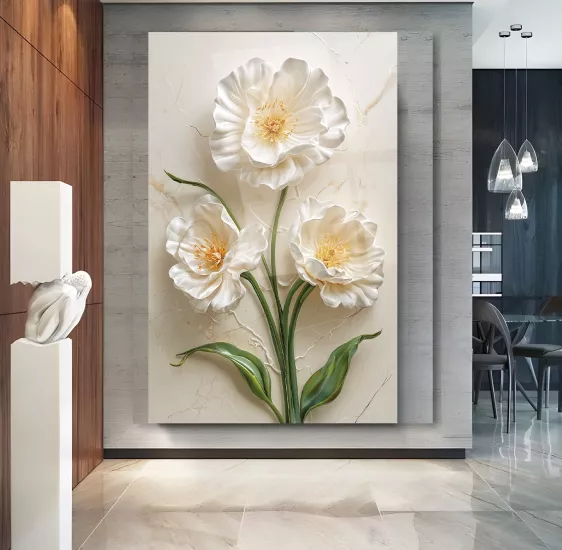 Beyaz Çiçek Cam Tablo