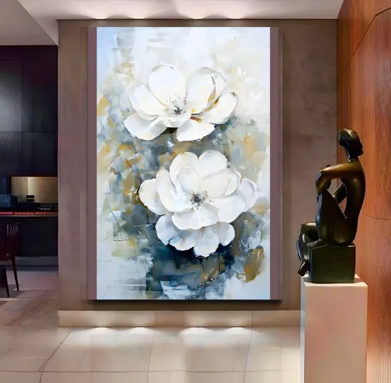 Beyaz Çiçek Cam Tablo