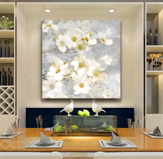 Beyaz Çiçekler Kanvas Tablo