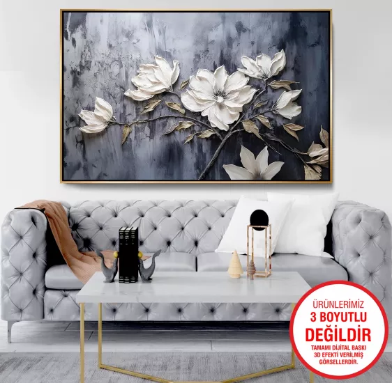 Gold Metal Çerçeveli Çiçekler Kanvas Tablo