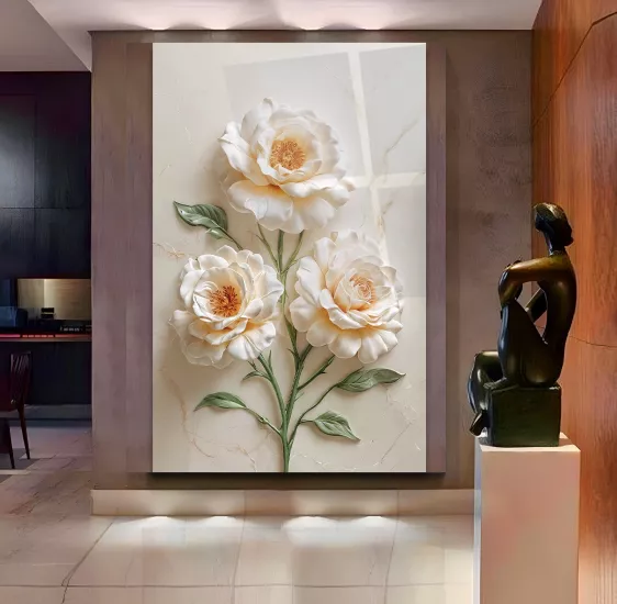 Beyaz Çiçek Cam Tablo