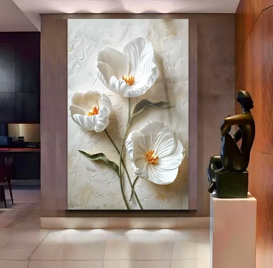 Beyaz Çiçek Cam Tablo