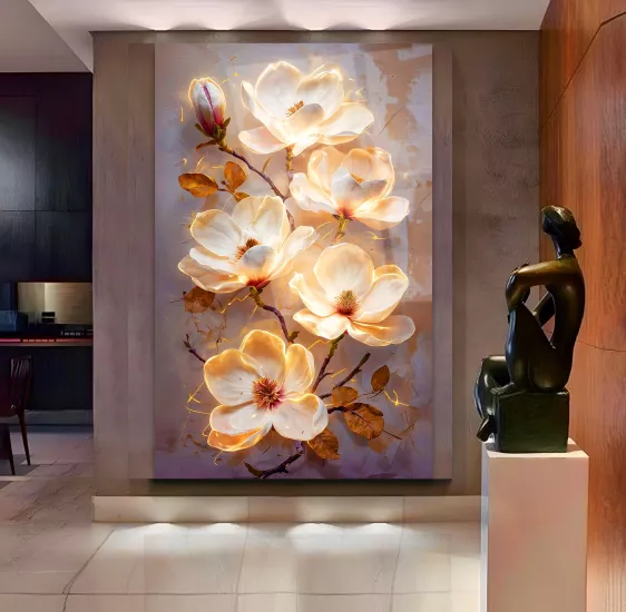 Beyaz Çiçek Cam Tablo