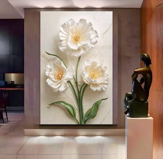 Beyaz Çiçek Cam Tablo