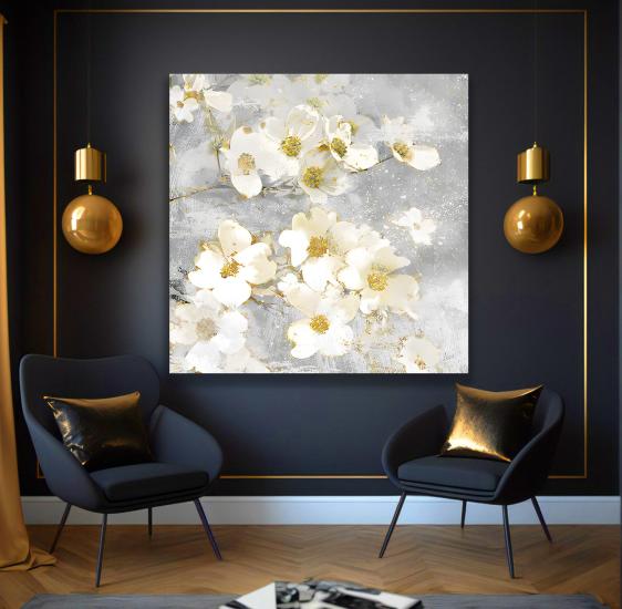 Beyaz Çiçekler Kanvas Tablo