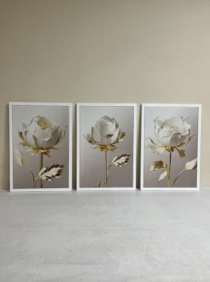 Ahşap Çerçeveli Beyaz Gül Kanvas Tablo