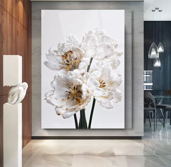 Beyaz Çiçek Cam Tablo