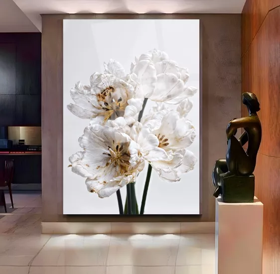 Beyaz Çiçek Cam Tablo