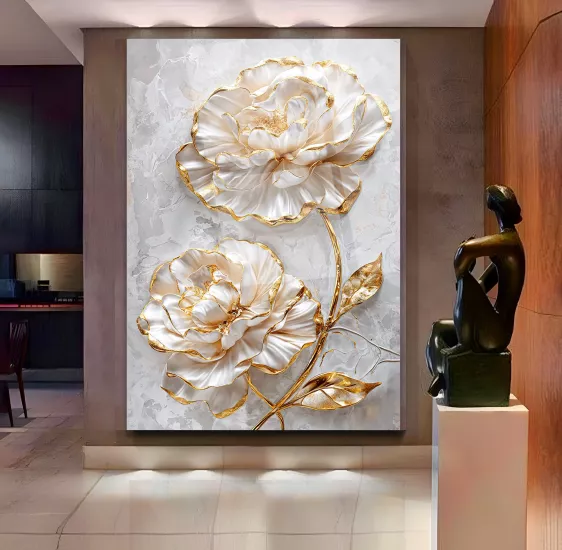 Gold Gül Cam Tablo