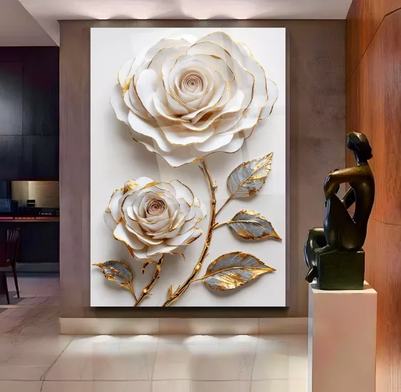 Gold Gül Cam Tablo
