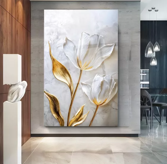 Beyaz Lale Cam Tablo