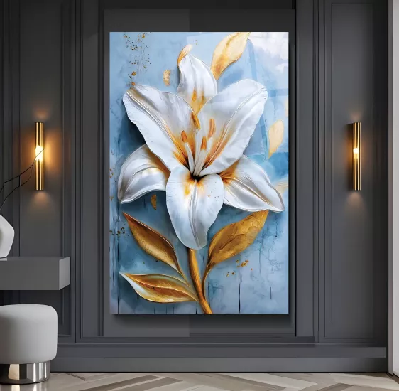 Beyaz Zambak Cam Tablo