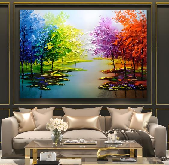 Renkli Ağaçlar Kanvas Tablo