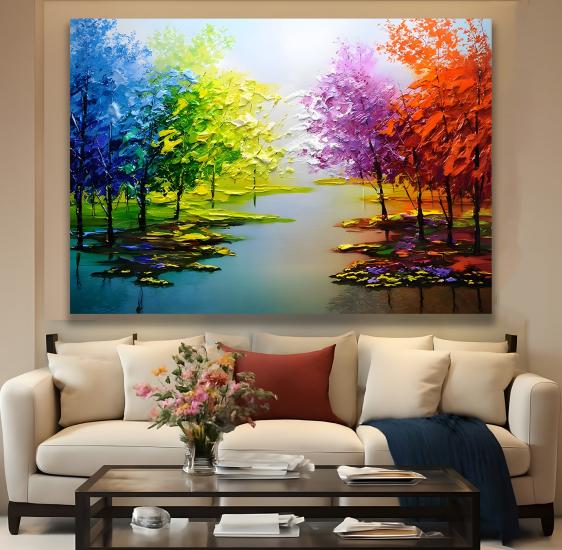 Renkli Ağaçlar Kanvas Tablo