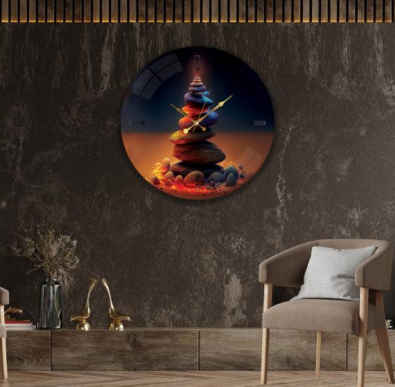 Renkli Taşlar Cam Saat