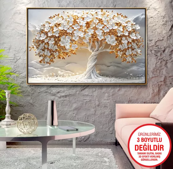 Gold Metal Çerçeveli Ağaç Kanvas Tablo