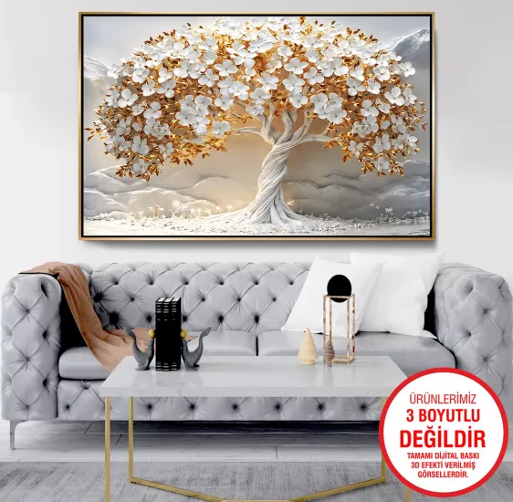 Gold Metal Çerçeveli Ağaç Kanvas Tablo