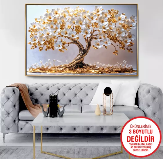 Gold Metal Çerçeveli Ağaç Kanvas Tablo