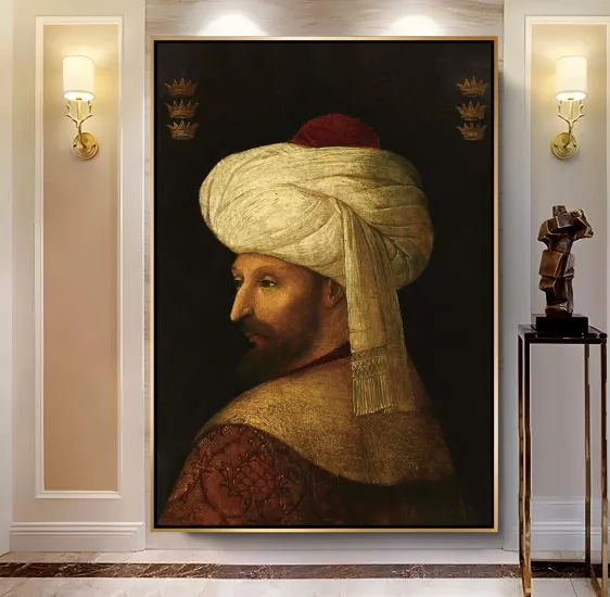 Gold Metal Çerçeveli Fatih Sultan Mehmet Tablosu