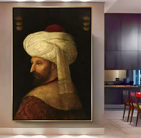 Gold Metal Çerçeveli Fatih Sultan Mehmet Tablosu