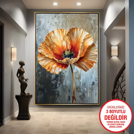 Gold Metal Çerçeveli Gelincik Çiçeği Kanvas Tablo