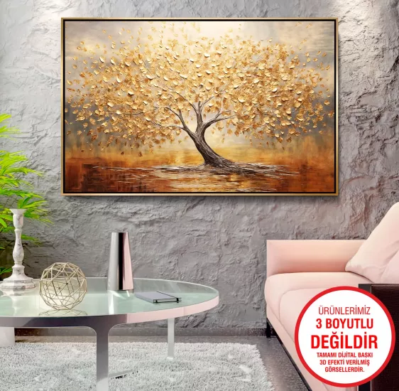 Gold Metal Çerçeveli Ağaç Kanvas Tablo