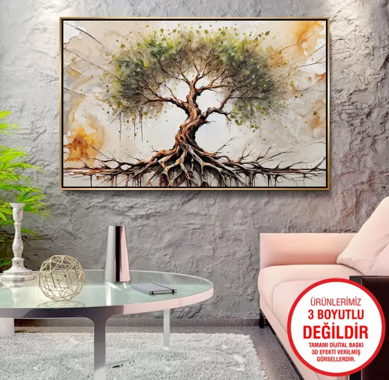 Gold Metal Çerçeveli Ağaç Kanvas Tablo