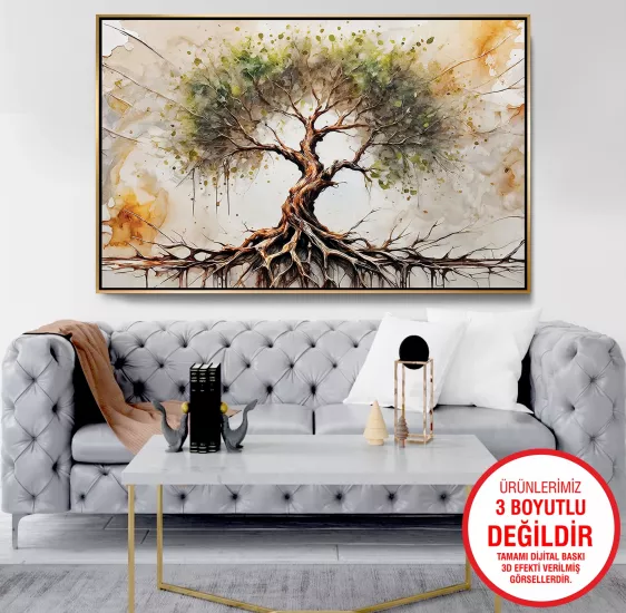 Gold Metal Çerçeveli Ağaç Kanvas Tablo