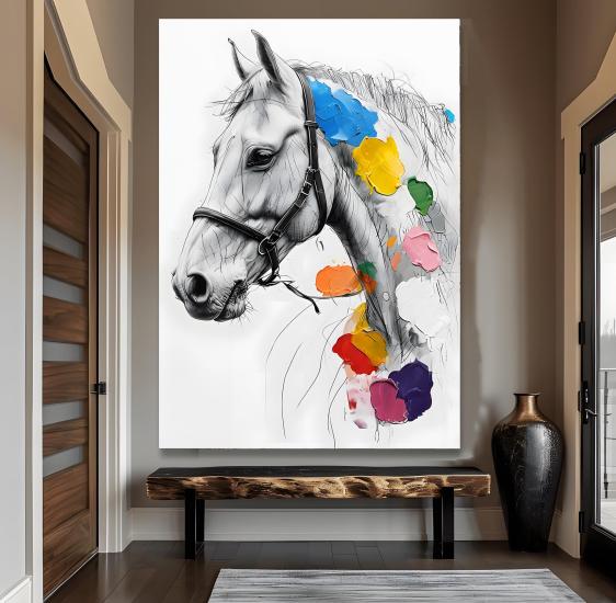 Renkli At Kanvas Tablo