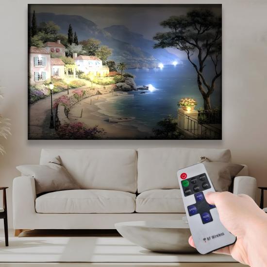 Led Işıklı Uzaktan Kumandalı Sahil Kanvas Tablo