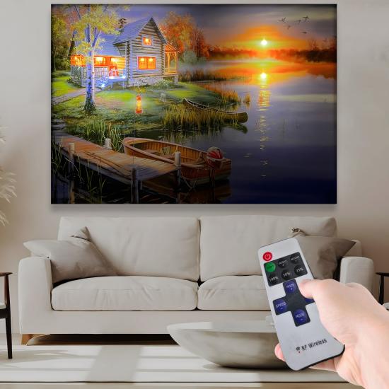 Led Işıklı Uzaktan Kumandalı Manzara Kanvas Tablo