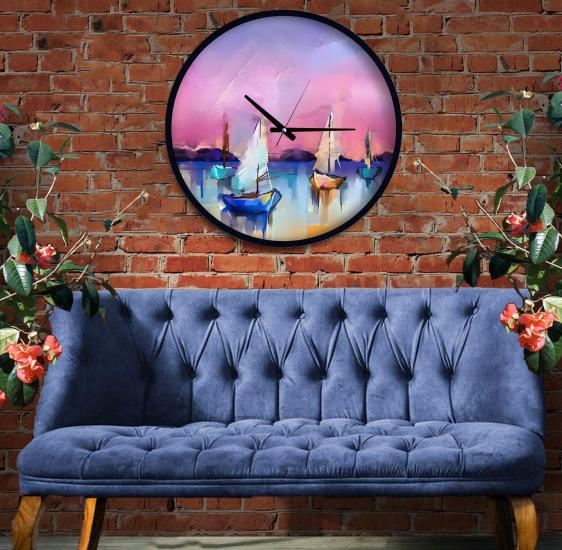 Yelkenliler 30 Cm El Yapımı Ahşap Duvar Saati