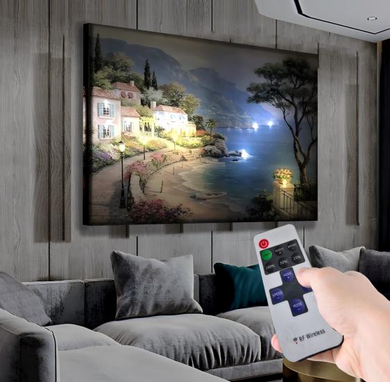Led Işıklı Uzaktan Kumandalı Sahil Kanvas Tablo