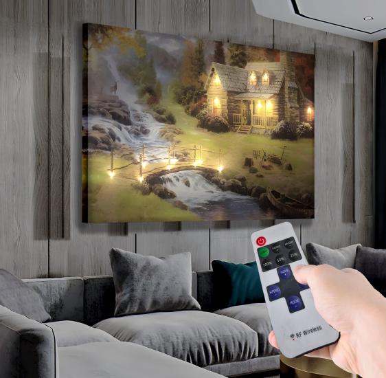 Led Işıklı Uzaktan Kumandalı Dağ Evi Kanvas Tablo