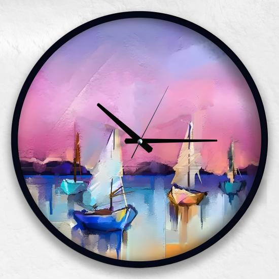 Yelkenliler 50 Cm El Yapımı Ahşap Duvar Saati