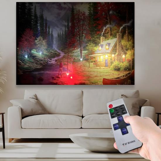 Ledli Uzaktan Kumandalı Dağ Evi Kanvas Tablo